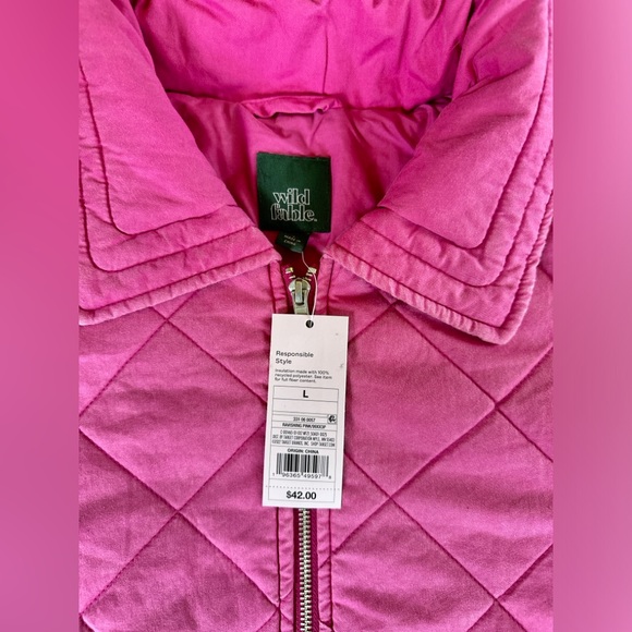 NWT Wild Fable Pink Bomber Size Large Quilted Full Zip - Picture 9 of 14